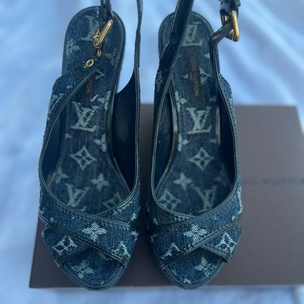 Louis Vuitton Blue Denim Women's Wedge Heels